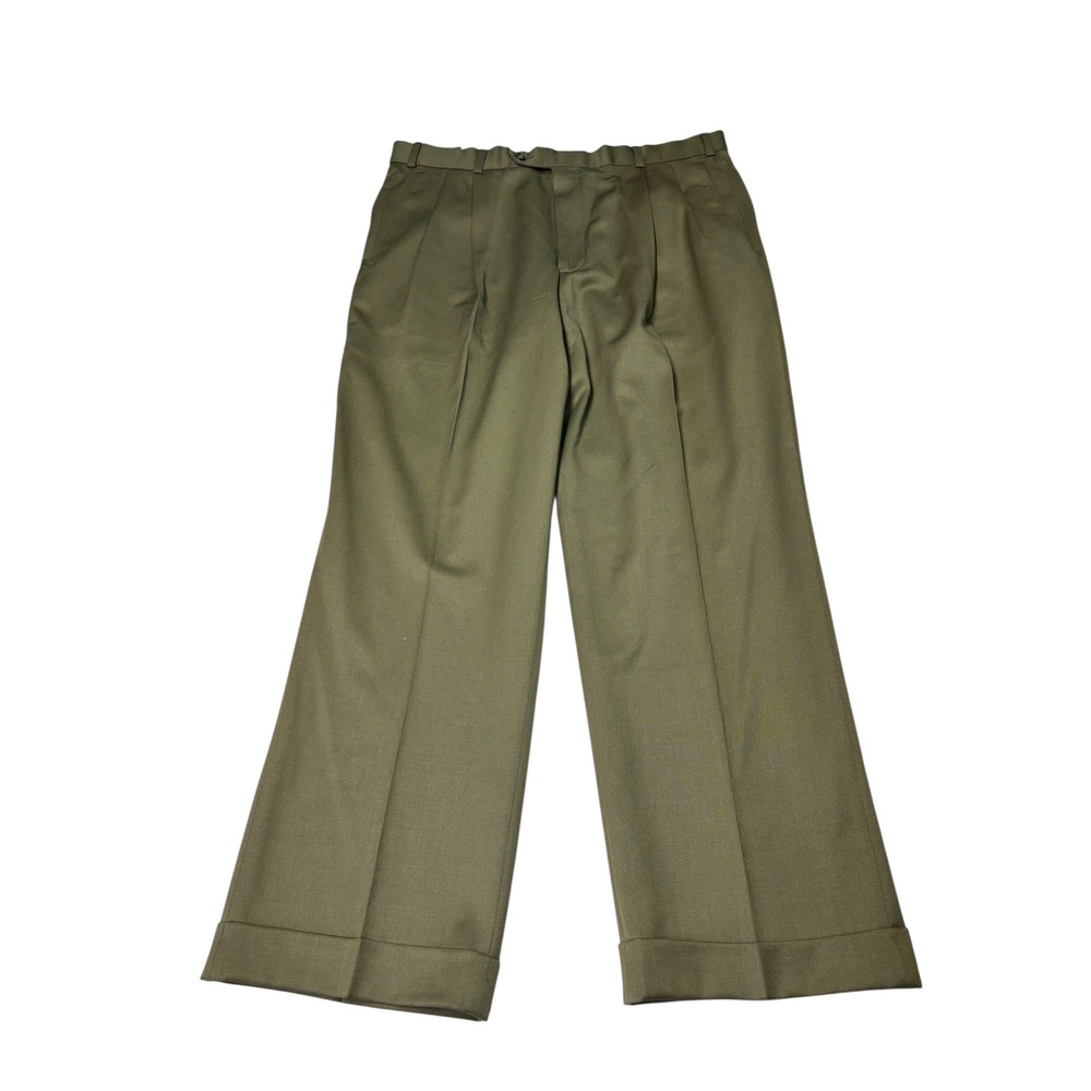 Brooks Brothers 346 Mens Olive Green 100% Wool Pleated Cuffed Dress Pants 36X29